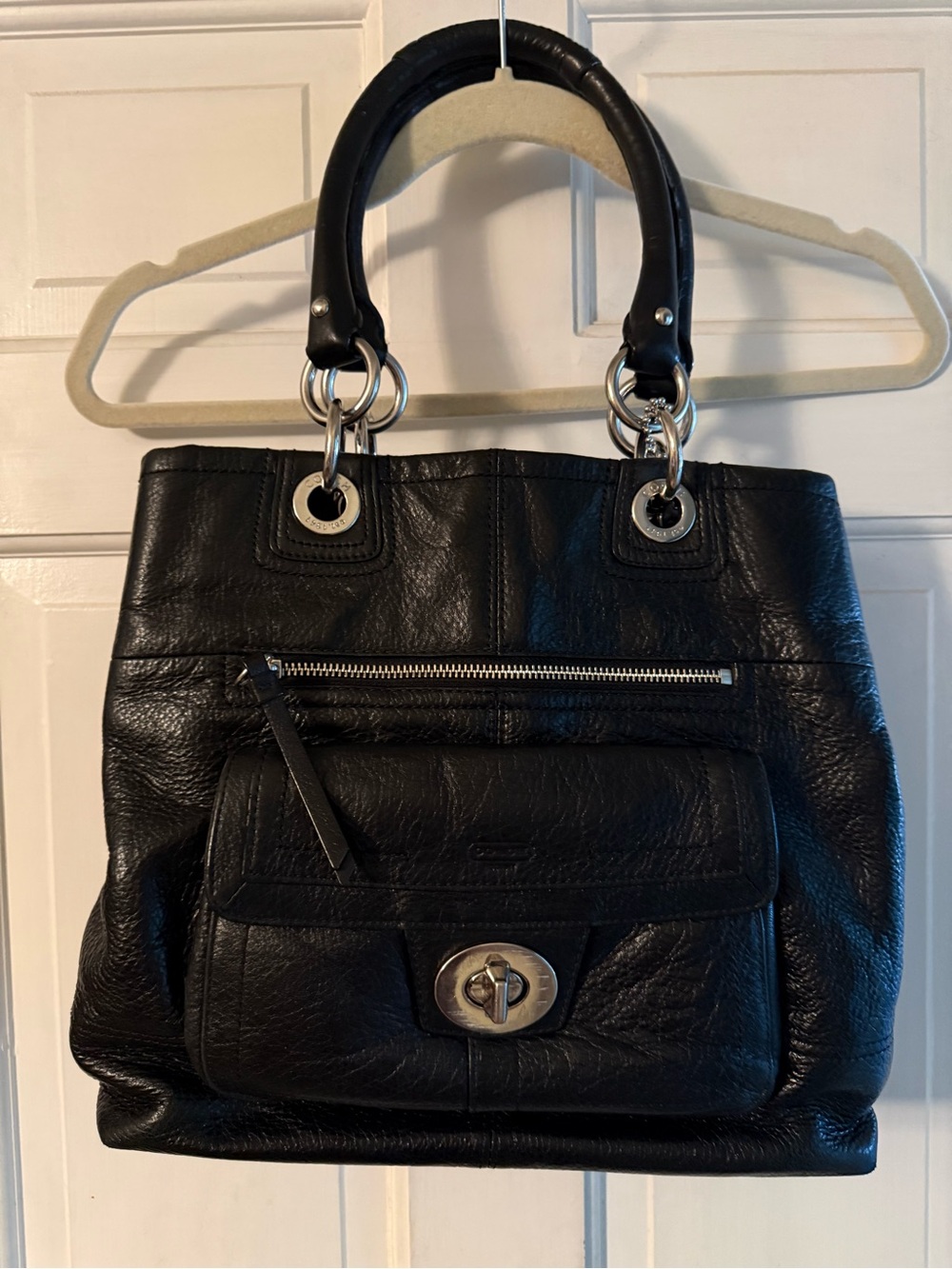 Coach Black Leather Shoulder Bag with Silver Hardware